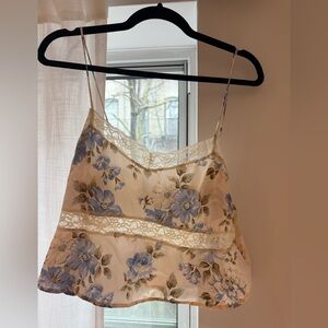 Reformation Cream and Blue Floral Lace Cami